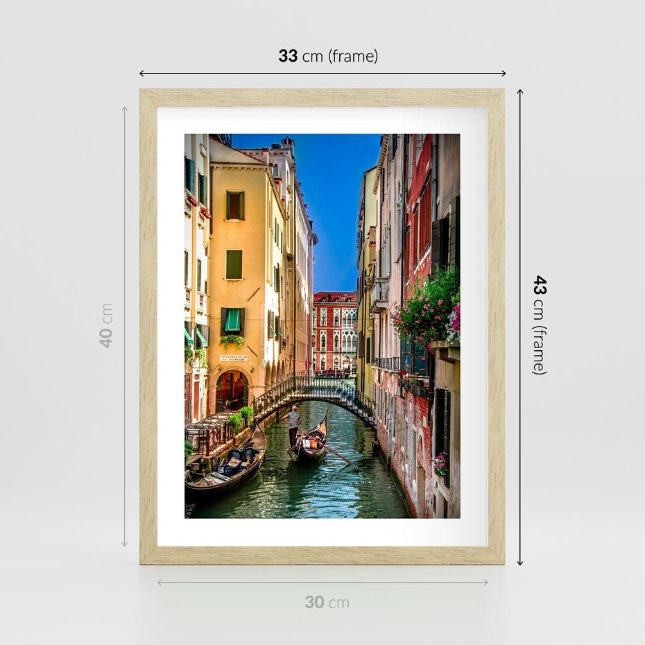 Plakat w ramie 30x40 - Romantyczna Gondola - Wenecja, gondola - rama drewno