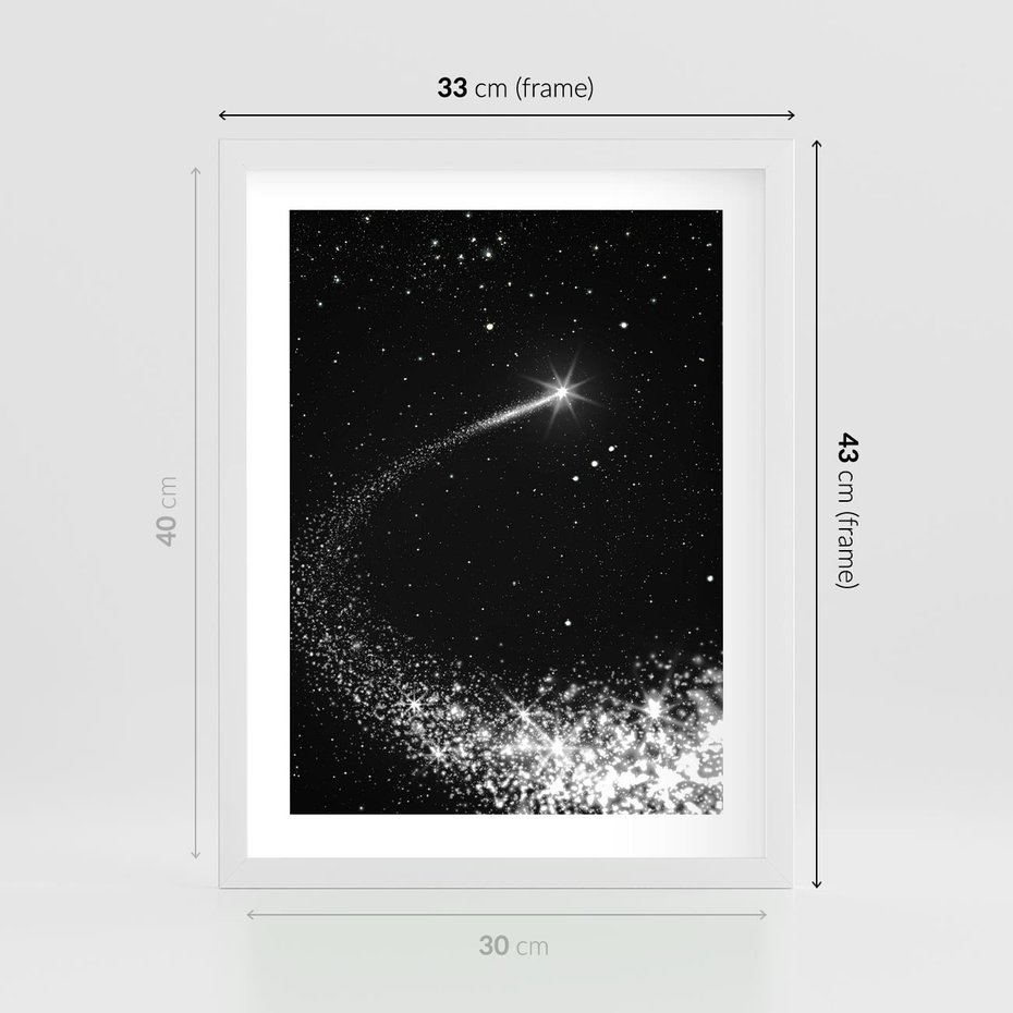 Plakat w ramie 30x40 - Kometa wśród gwiazd - kometa, gwiazdy - rama biała