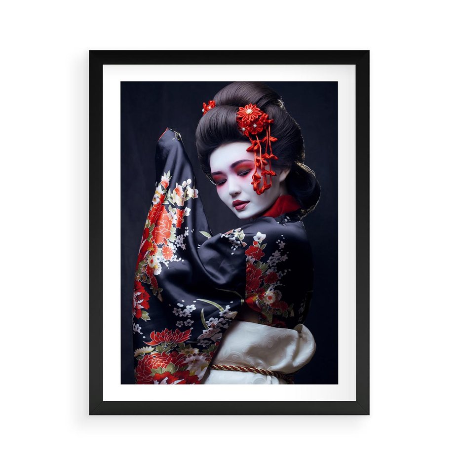 Plakat w ramie 50x70 - Elegancka japońska gejsza - japońska, gejsza - rama czarna