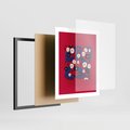 Plakat w ramie 40x50 - Kolorowe Przenikanie - abstrakcyjna kwiatowa kompozycja, czerwone mocne tło - rama czarna