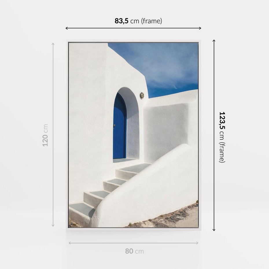 Obraz w ramie 80x120 - Powitanie Wyspy - Santorini, drzwi - rama biała