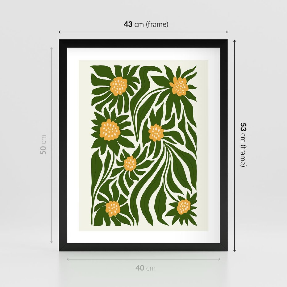Plakat w ramie 40x50 - Spojrzenie wgłąb roślinnego świata - abstrakcyjne kwiaty, kompozycja - rama czarna