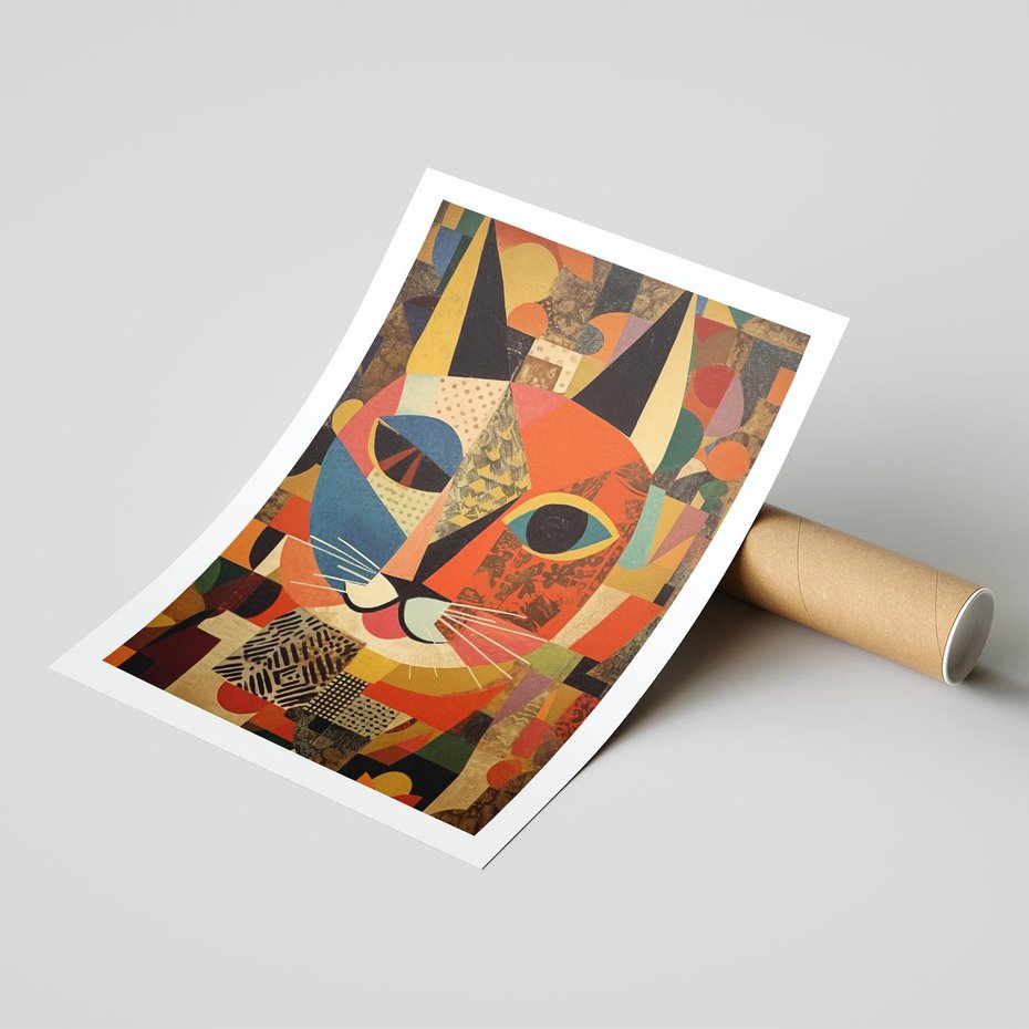 Plakat bez ramy 40x50 - Impresje Nieznanych Odniesień - abstrakcyjny obraz olejny, kot