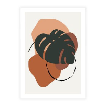 Plakat bez ramy 30x40 - Brązowa Ekspresja - liść monstery, boho obraz