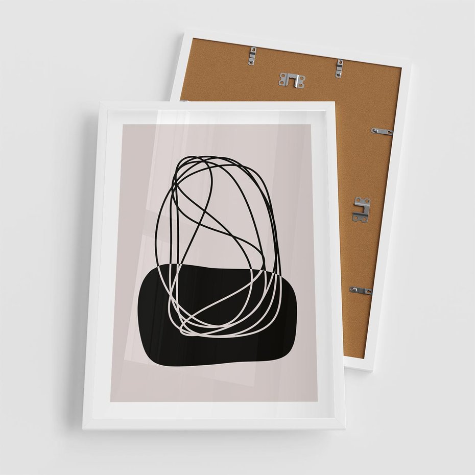 Plakat w ramie 50x70 - Linie Eksploracji - abstrakcyjne szkicowane linie, minimalizm - rama biała