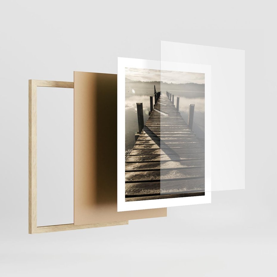 Plakat w ramie 40x50 - Pomost nad jeziorem - pomost, jezioro - rama drewno