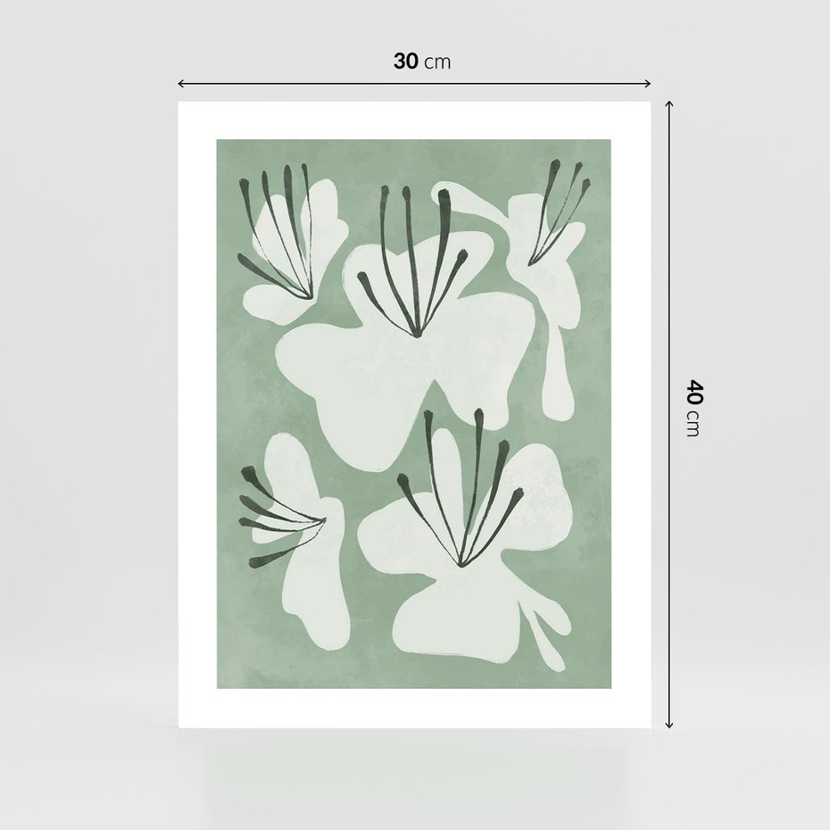 Plakat bez ramy 30x40 - Rozkwitające Ukojenie - zgaszona zieleń, kwiaty