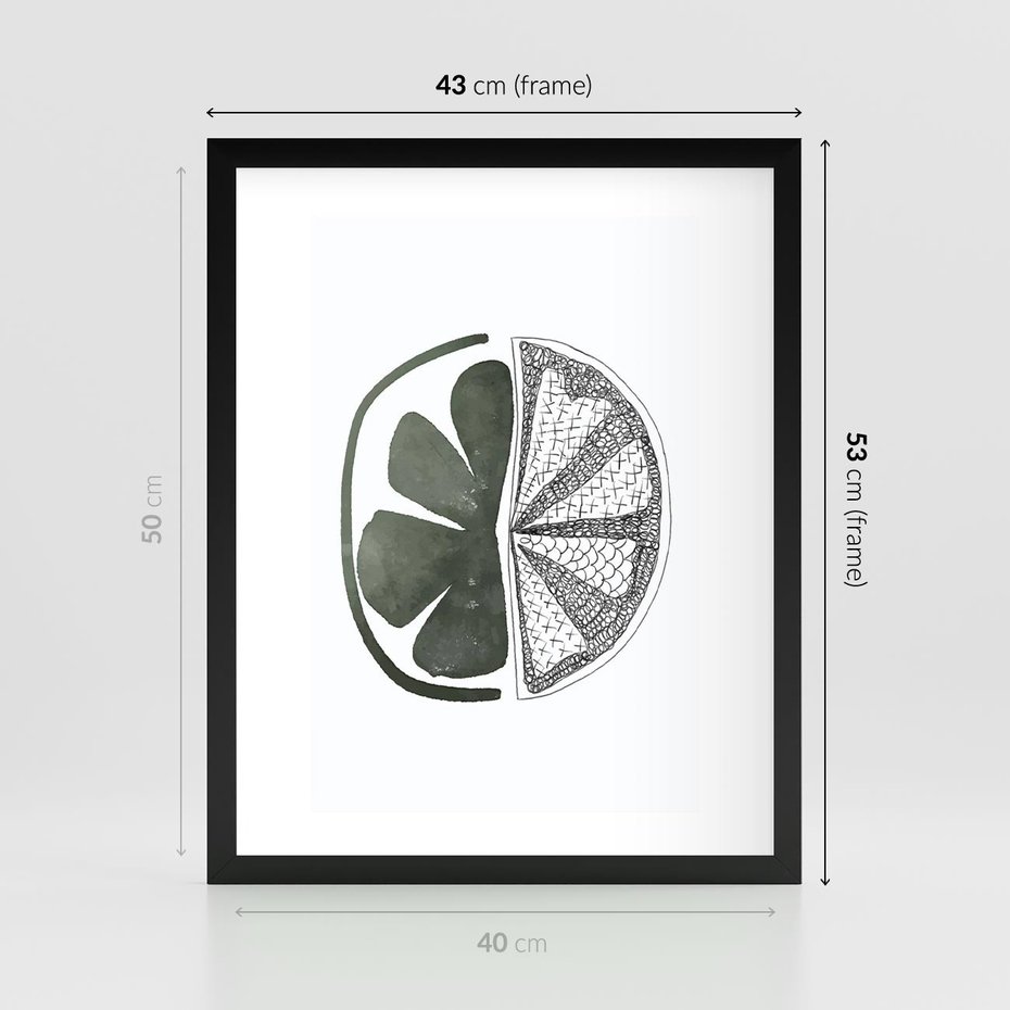 Plakat w ramie 40x50 - Cytrynowe Echo - minimalistyczny plakat, cytryna - rama czarna