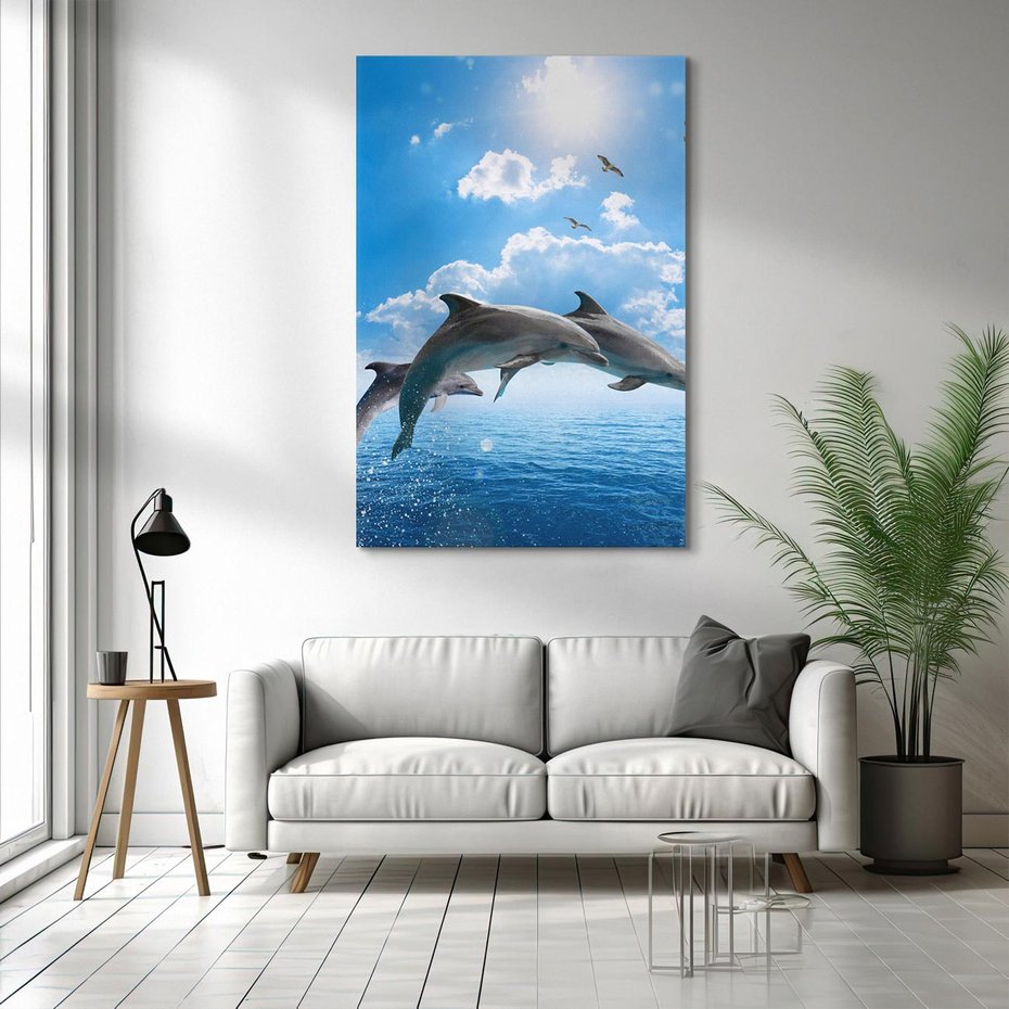 Obraz na płótnie 80x120 - Spotkanie z naturą - morze, delfiny