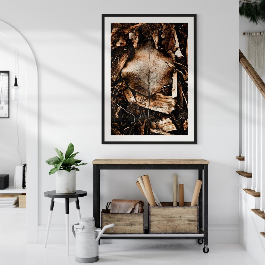 Plakat bez ramy 21x30 - Samotny Liść - liść, brąz