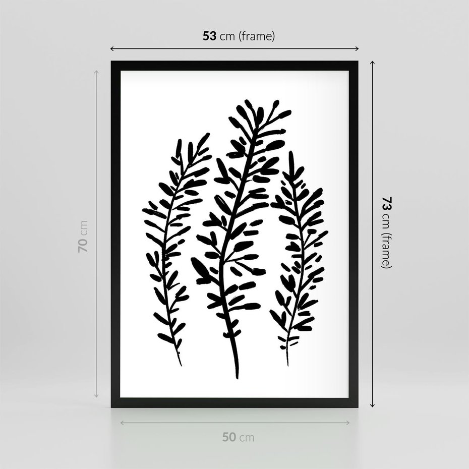 Plakat w ramie 50x70 - Spokojne Wiatrem Uginane - szkic, czarno biały - rama czarna