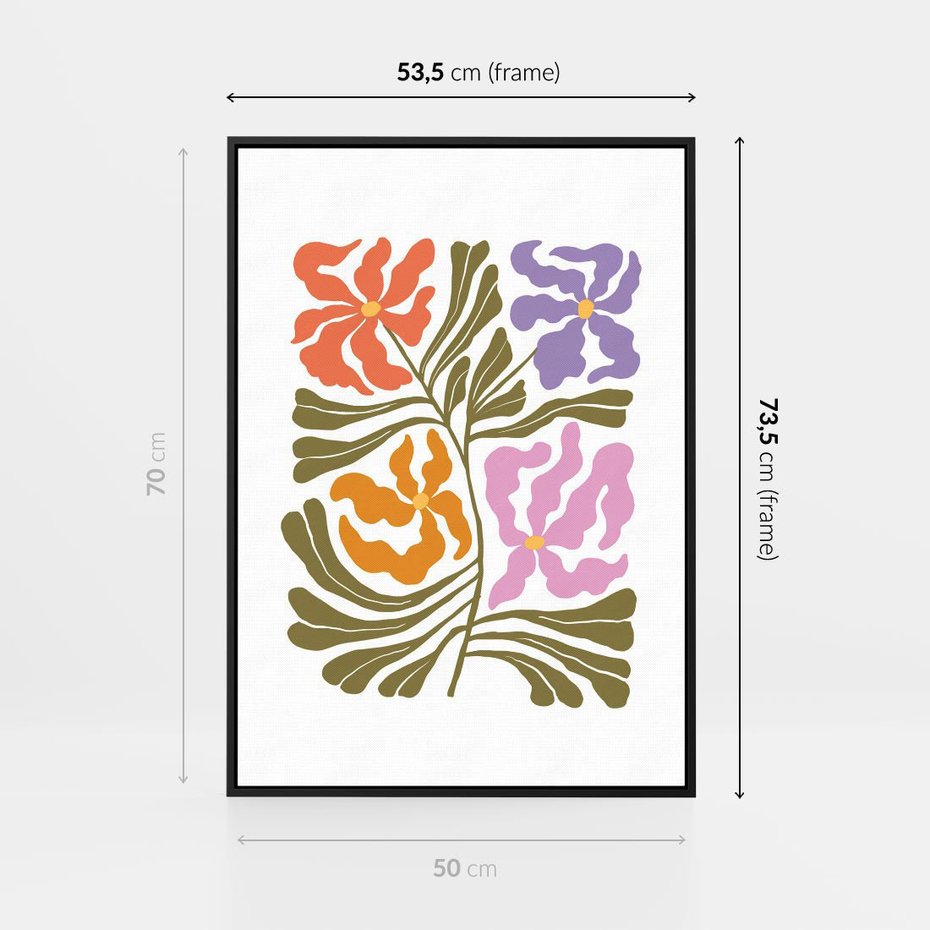 Obraz w ramie 50x70 - Rozplątane Wizje - abstrakcyjne kolorowe kwiaty, minimlizm - rama czarna