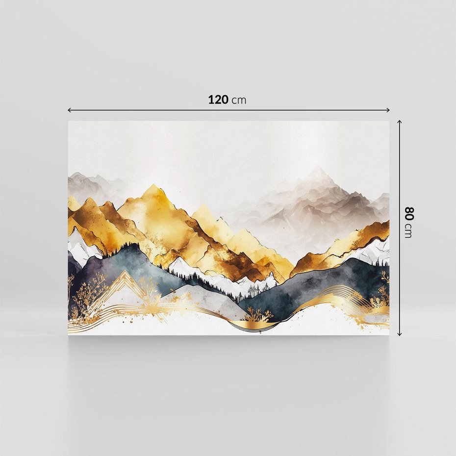 Obraz na płótnie 120x80 - Złote Góry - akwarela, graficzne góry