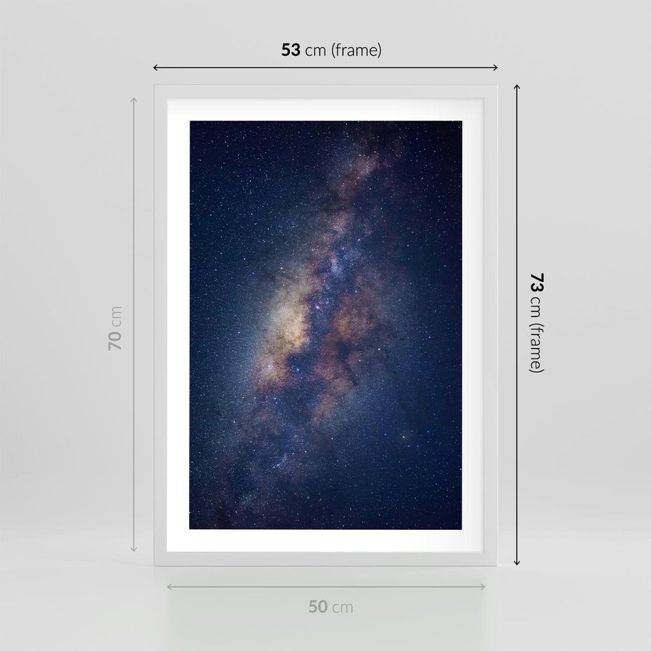 Plakat w ramie 50x70 - Wśród Gwiazd - rozgwieżdzone niebo, droga mleczna - rama biała