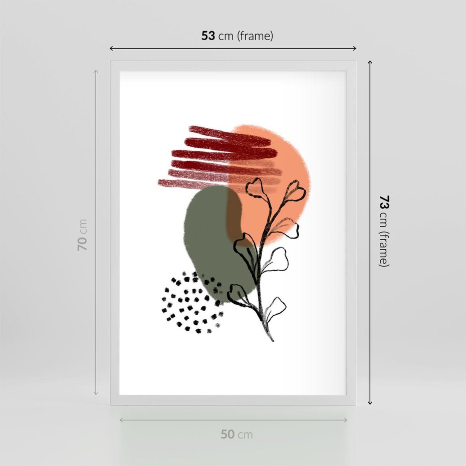 Plakat w ramie 50x70 - Przenikające Widzenia - abstrakcyjna sztuka, liście - rama biała