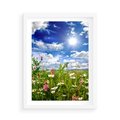 Plakat w ramie 50x70 - Niebiańska łąka pełna kwiatów - łąka, niebo - rama biała