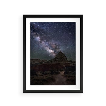 Plakat w ramie 50x70 - Gwiaździsta Noc na Pustyni - noc na pustyni, gwiździste niebo - rama czarna