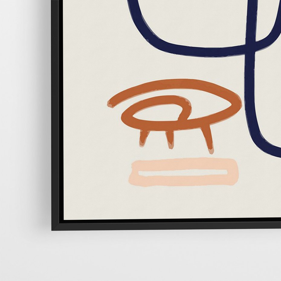 Obraz w ramie 70x100 - Abstrakcyjne Mrugnięcie - abstrakcja w stylu picasso, beżowe tło - rama czarna