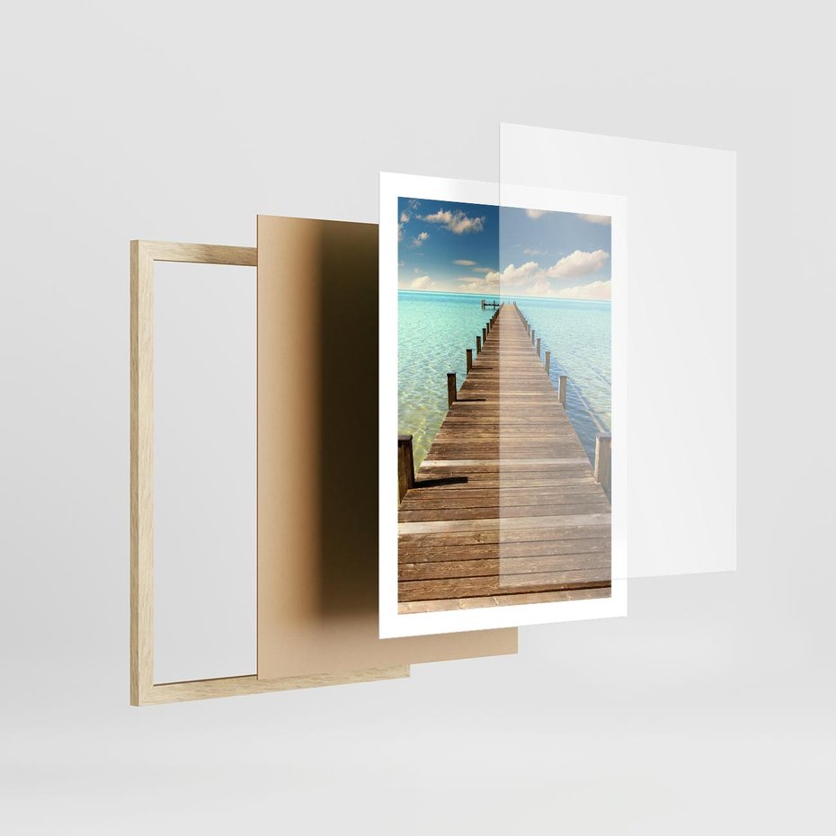 Plakat w ramie 50x70 - Pomost nad morską przestrzenią - pomost, morze - rama drewno