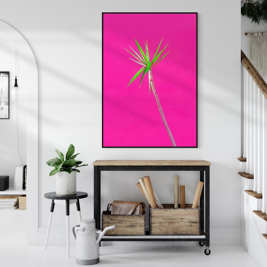 Obraz w ramie 50x70 - Retro Stylizacja - palma, liście - rama czarna