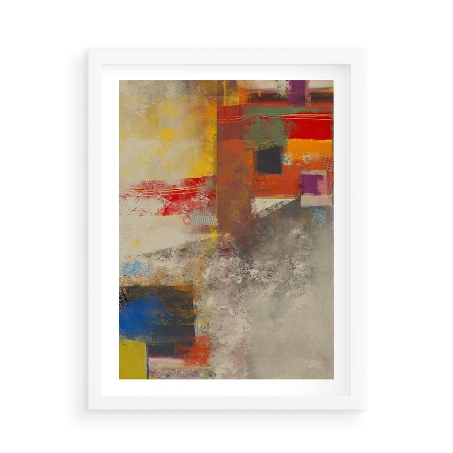 Plakat w ramie 50x70 - Abstrakcja olejna - kształty i kolory - abstrakcja, olejna - rama biała