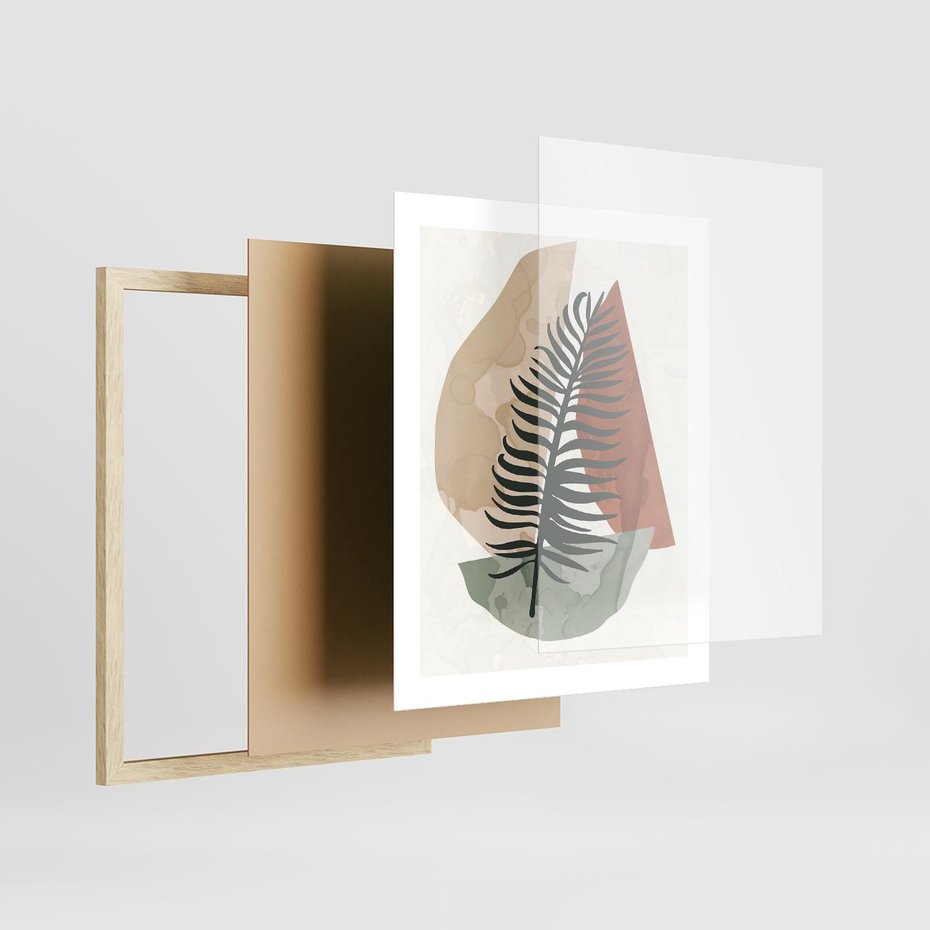 Plakat w ramie 40x50 - Czarna Palma w Brązowej Abstrakcji - grafika, akwarela - rama drewno