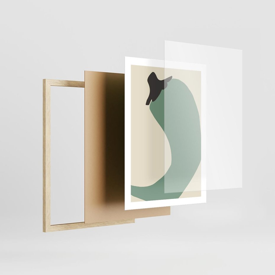 Plakat w ramie 50x70 - Granice Akwareli - abstrakcyjny minimalistyczny obraz, zielona papryczka - rama drewno