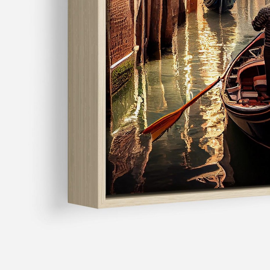 Obraz w ramie 50x50 - Spokojna Wenecja - gondolier w gondoli, kanały Wenecji - rama drewno