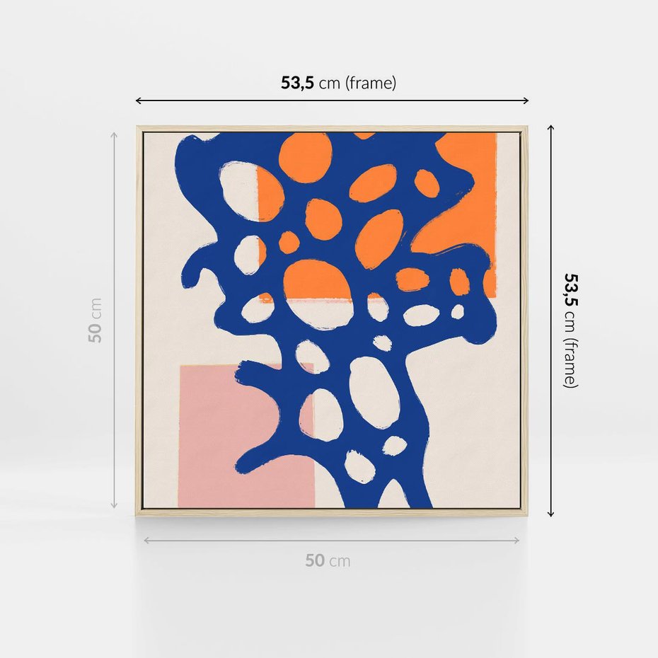 Obraz w ramie 50x50 - Migotliwe Nastroje - abstrakcyjna niebieska forma, dziwne kształty - rama drewno