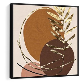 Obraz w ramie 50x50 - Taniec Przenikających Odbić - abstrakcyjny obraz, złote liście palmy - rama czarna