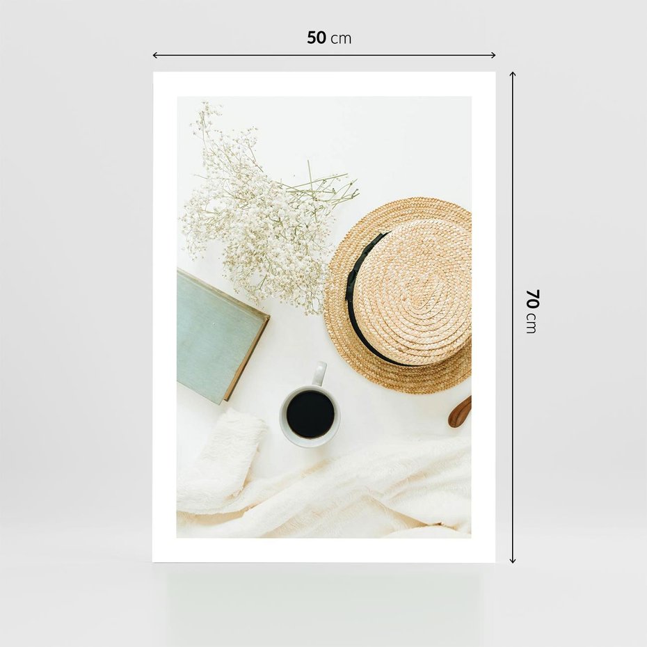 Plakat bez ramy 50x70 - Boho Urok - kompozycja boho, slomkowy kapelusz