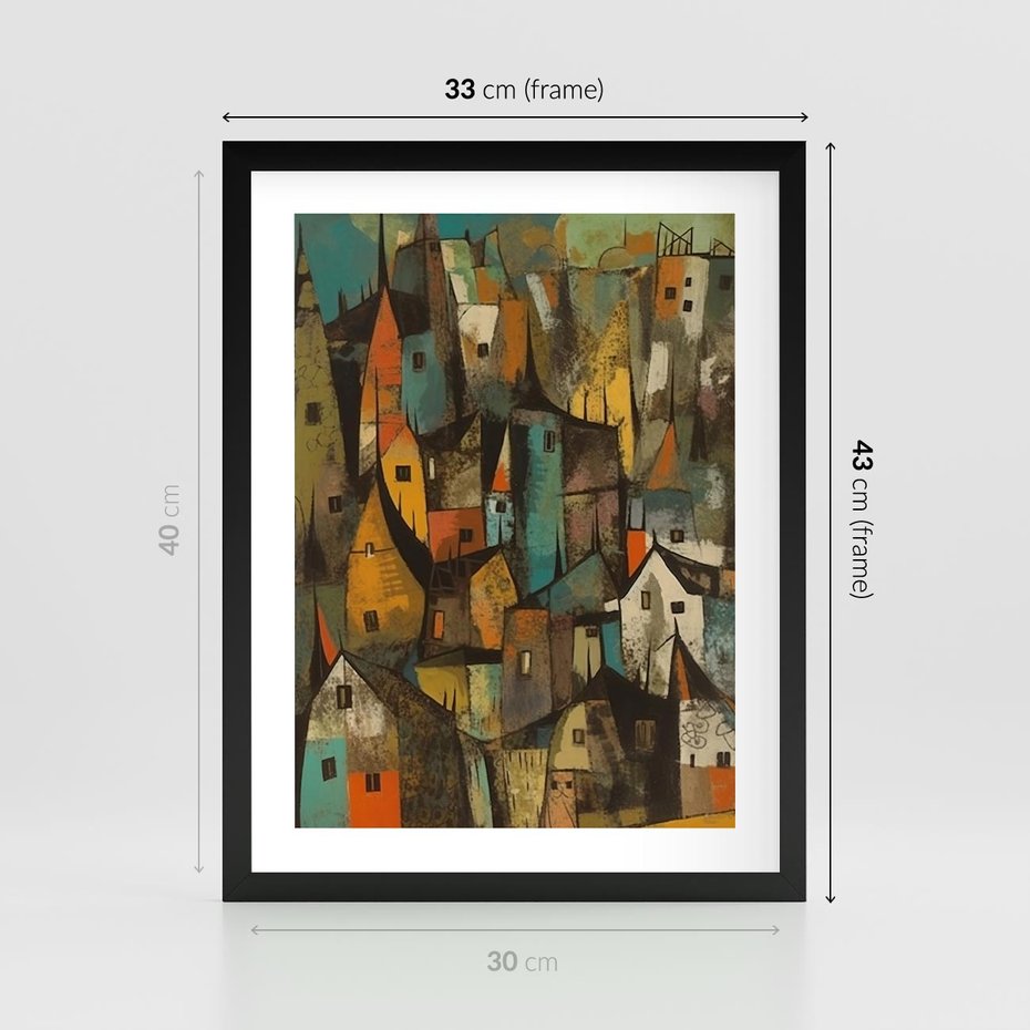 Plakat w ramie 30x40 - Przenikające Wizje - abstrakcyjny obraz, sztuka abstrakcji - rama czarna