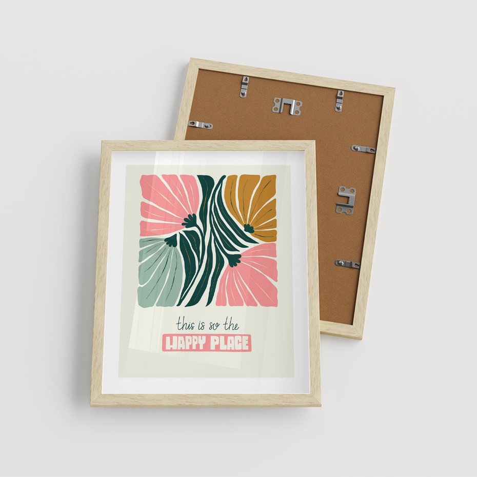 Plakat w ramie 40x50 - Impresje kwiatowej abstrakcji - retro kwiatowa grafika, kompozycja - rama drewno