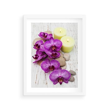 Plakat w ramie 30x40 - Relaksujące spa w otoczeniu orchidei - spa, świece - rama biała