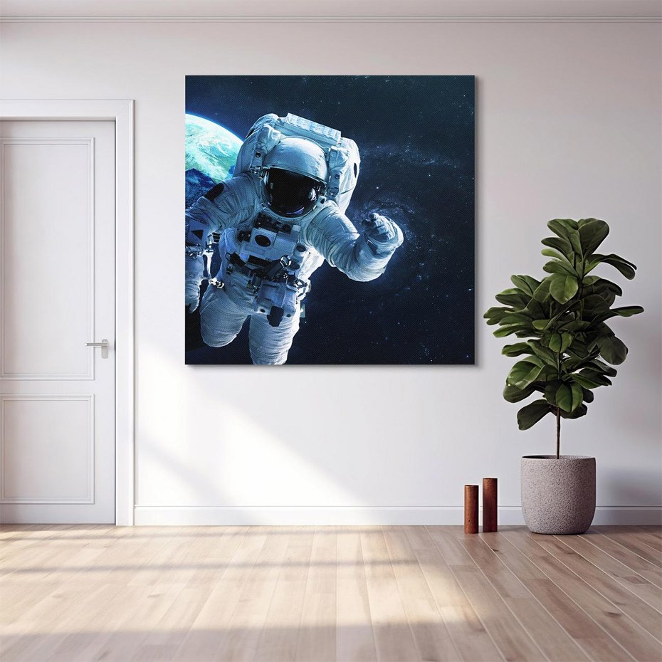 Obraz na płótnie 40x40 - kosmiczna podróż - kosmonauta, ziemia
