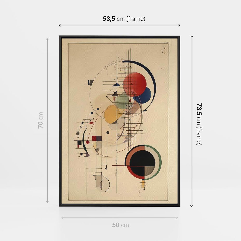 Obraz w ramie 50x70 - Impulsy Wydobyte z Cienia - abstrakcyjna geometryczna kompozycja, koła linie - rama czarna