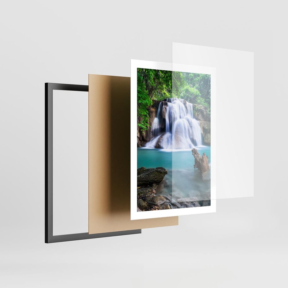 Plakat w ramie 50x70 - Abstrakcyjna nowoczesność - wodospad, woda - rama czarna