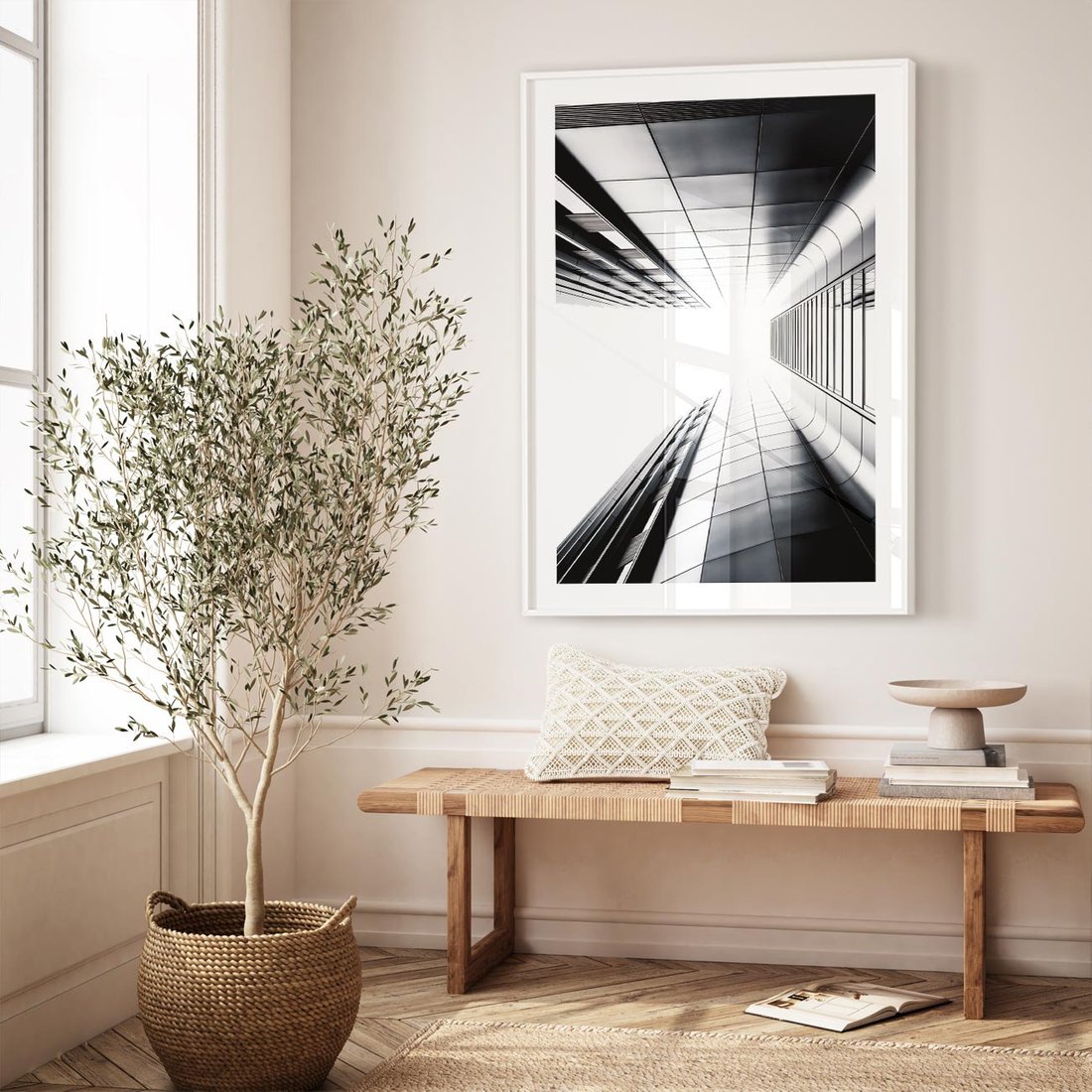 Plakat w ramie 50x70 - Architektura o Prostych Formach - architektura, proste formy - rama biała