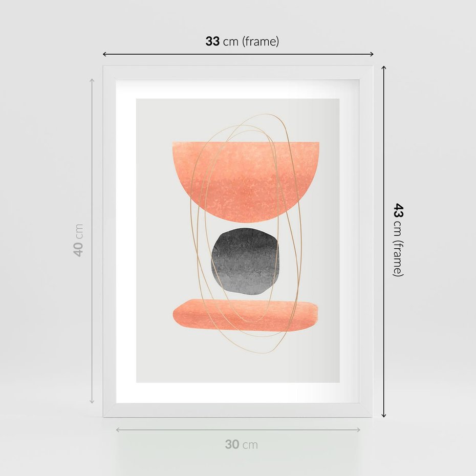 Plakat w ramie 30x40 - Abstrakcyjne Plamy z Złotymi Liniami - abstrakcja, boho plamy - rama biała