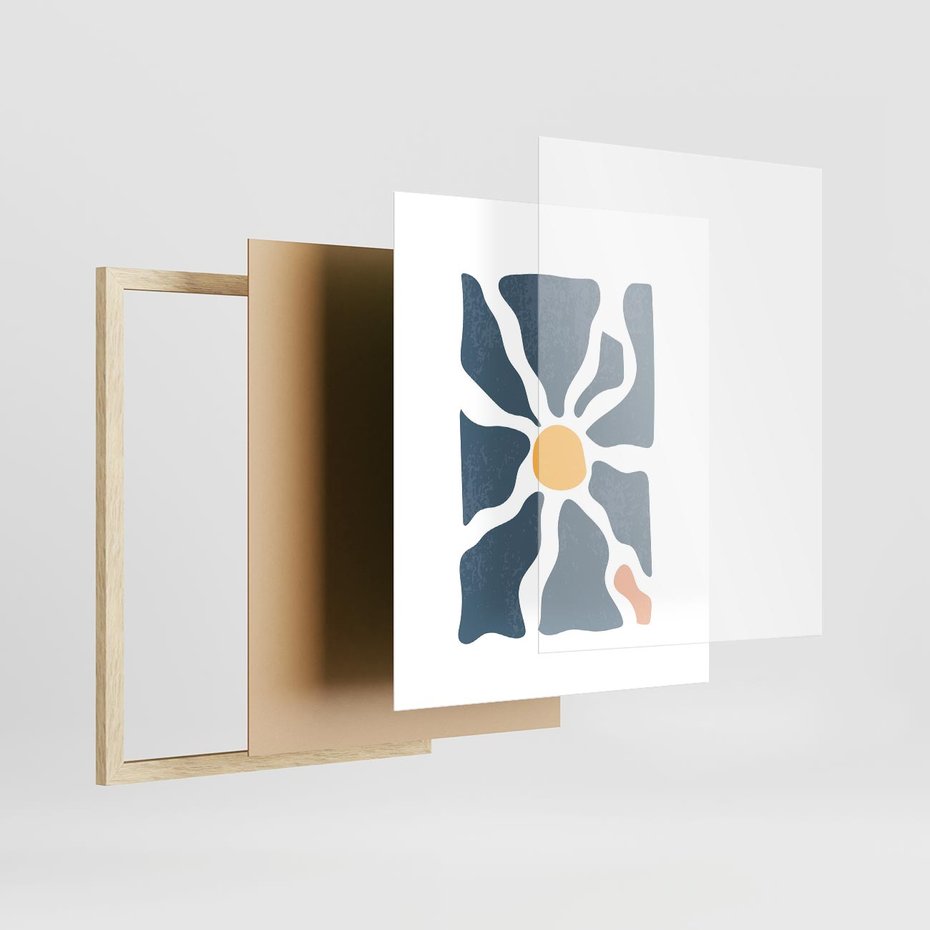Plakat w ramie 40x50 - Kwiatowy Rezonans - nowoczesna kwiatowa grafika, styl retro - rama drewno