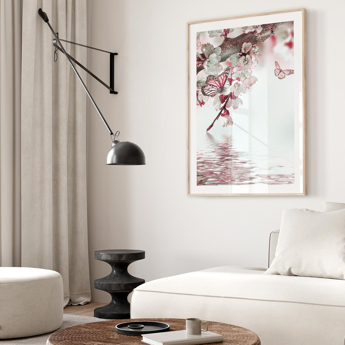 Plakat w ramie 40x50 - Kwiatowa baśń z motylami - kwiaty, motyle - rama drewno