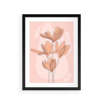 Plakat w ramie 40x50 - Przenikające Kształty - minimalistyczny plakat, pudrowe kwiaty - rama czarna