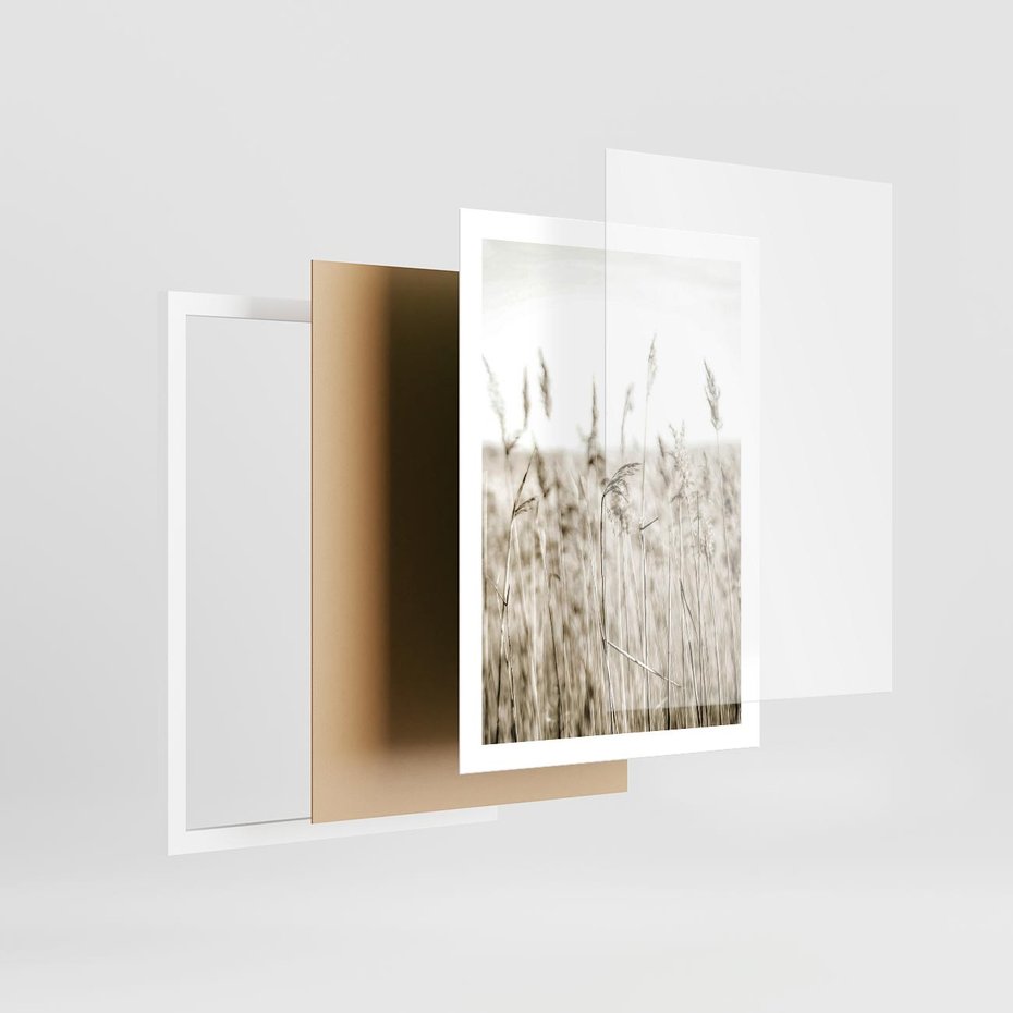 Plakat w ramie 50x70 - Nostalgiczny Pejzaż - suche trawy, pole - rama biała