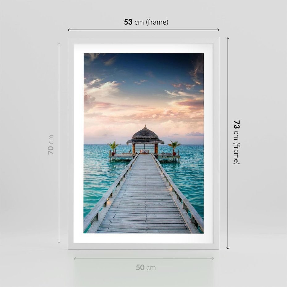 Plakat w ramie 50x70 - Morski Pomost - morze, pomost - rama biała