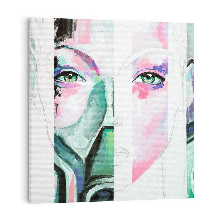 Obraz na płótnie 40x40 - Niezakończona Piękność - abstrakcyjny obraz olejny, portret kobiety