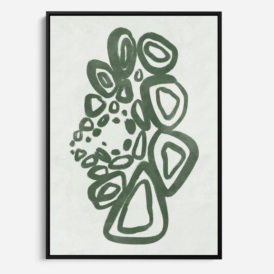 Obraz w ramie 70x100 - Migotliwe Widzenia Zieleni - zielona abstrakcja, zgaszona zieleń - rama czarna