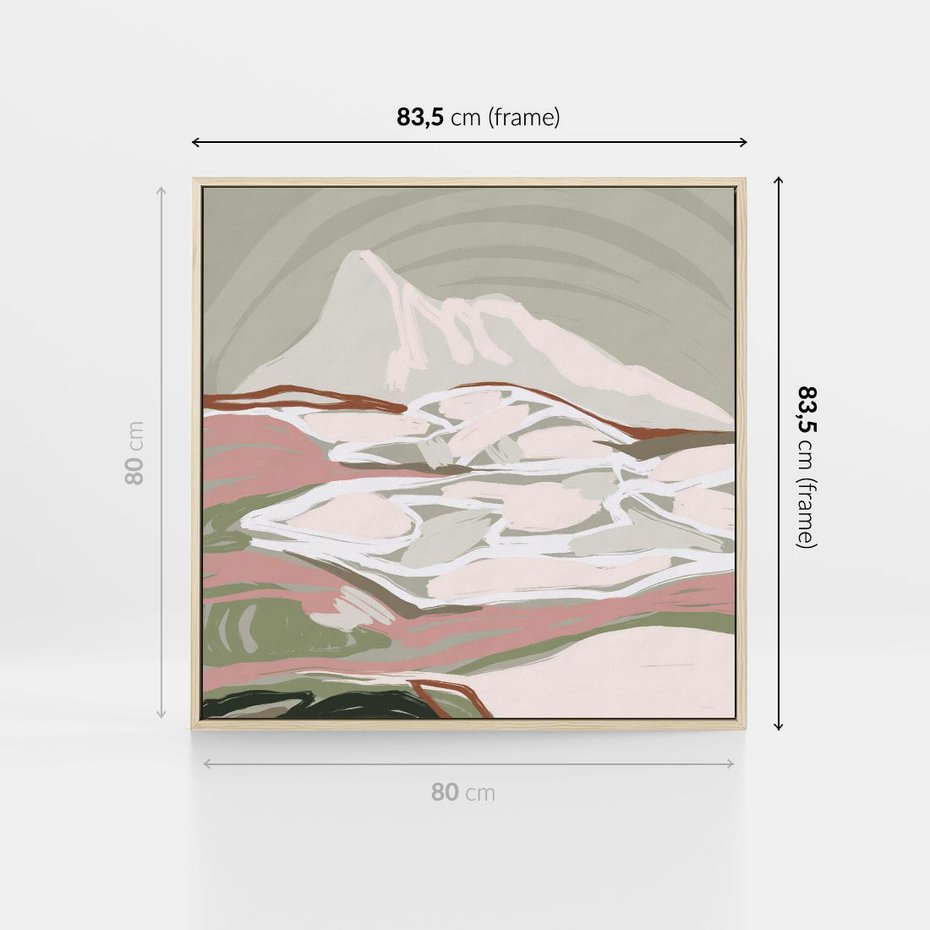 Obraz w ramie 80x80 - Szarawe Wzgórza - pastelowy krajobraz, nowoczesny plakat - rama drewno
