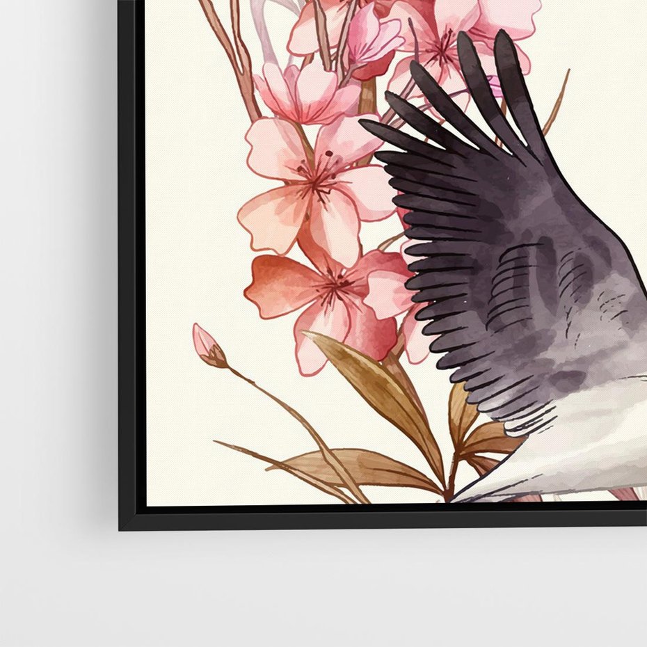 Obraz w ramie 50x50 - Szept Japonii - japońska sztuka, ptak - rama czarna