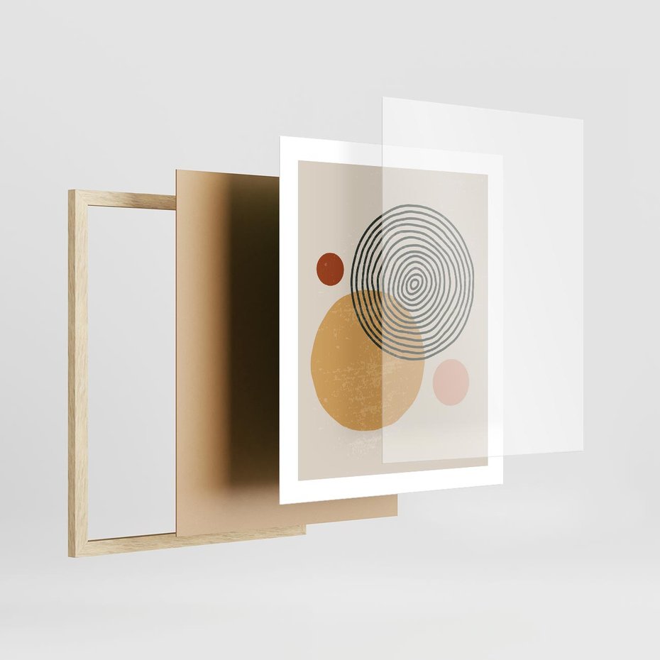 Plakat w ramie 40x50 - Boho Światło - abstrakcyjna sztuka, boho kształty - rama drewno