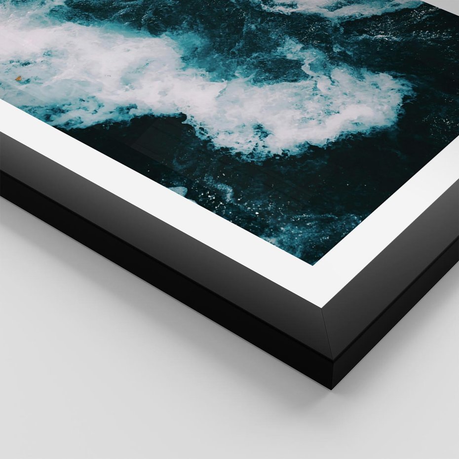 Plakat w ramie 40x50 - Fale w Odcieniach Turkusu - ocean, fale - rama czarna